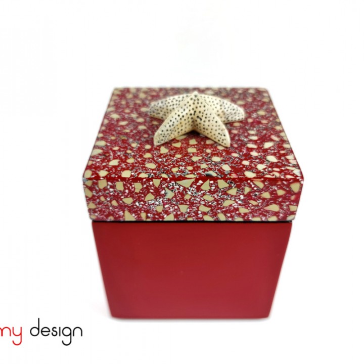 Red square lacquer box attached with starfish 10cm 